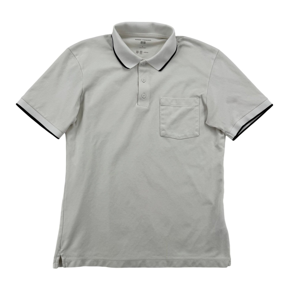 Uniqlo Roger Federer Polo Mens Medium White Good AIRism Tennis Shirt Quick Dry
